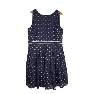 Talbots Woman Petites 18WP Navy Polka Dot Fit‎ Flare Dress NWT Pleated Plus FLAW